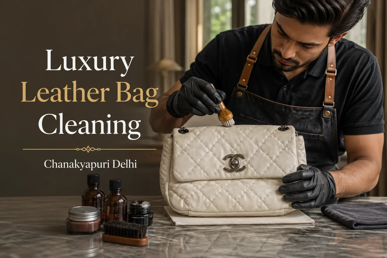 Luxury leather bag cleaning service in Chanakyapuri Delhi
